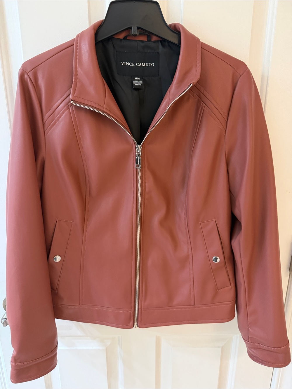 Vince Camuto Dusty Mauve Leather-Look Zip Front Jacket